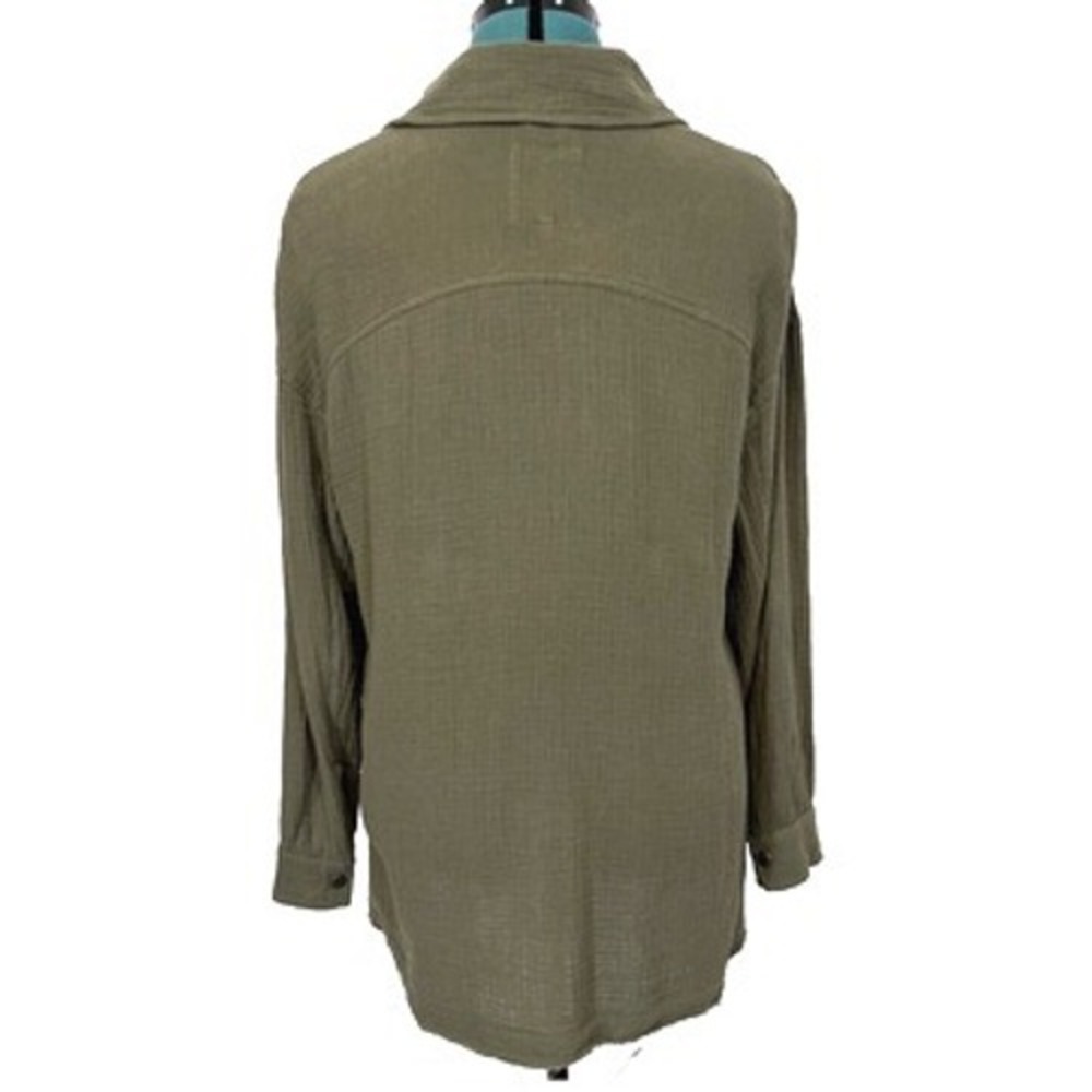 Avec Les Filles Women's Small Button Down Gauze Shirt Green Oversized - Picture 5 of 7